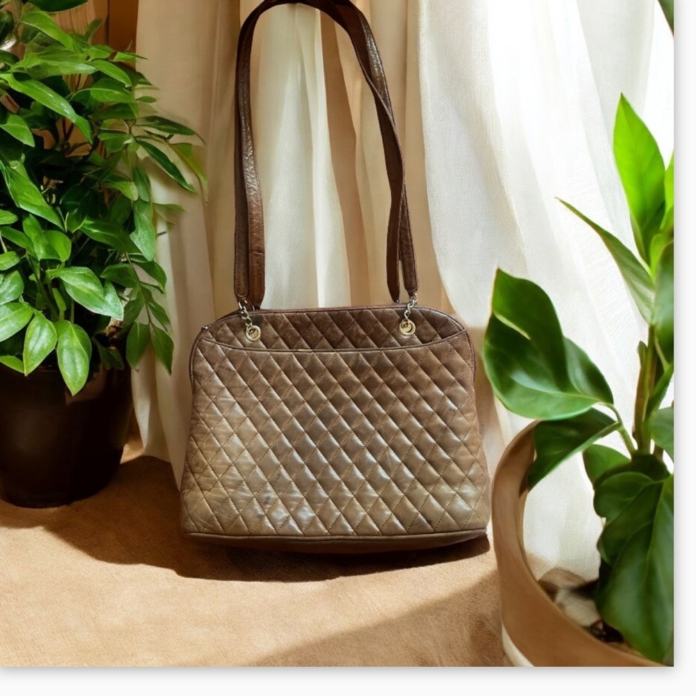 VTG-LEONE-Made in Italy-Rustic Brown Butter Soft Quilt Genuine Leather Purse 🤎